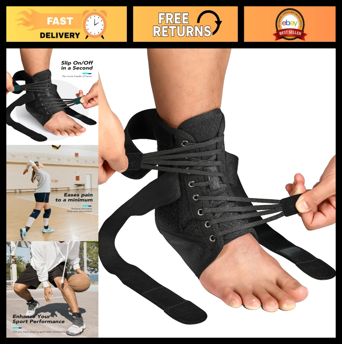 Adjustable Ankle Brace with Removable Splints – Support for Sprains, Sports & Re