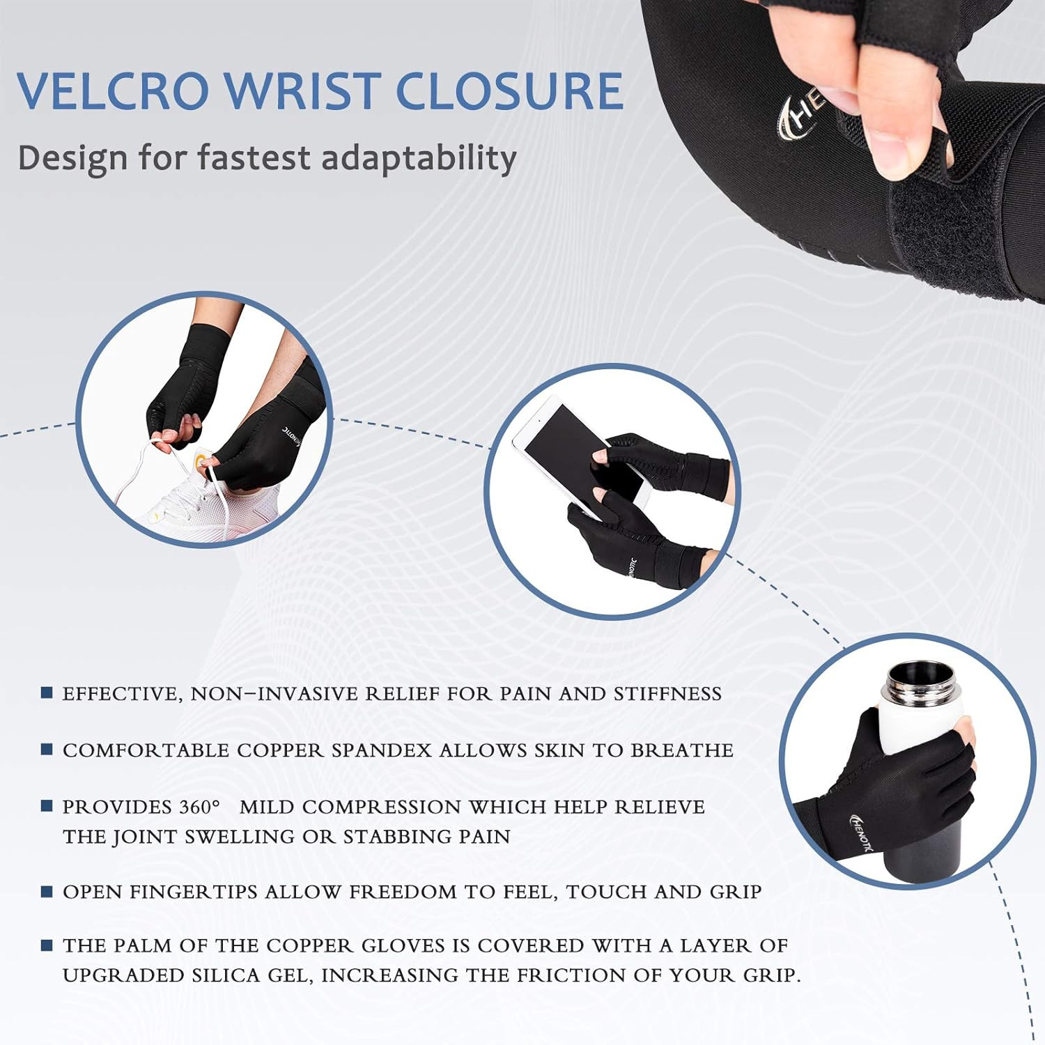Guantes cobre artritis compresion sin dedos alivio dolor muneca articulacion