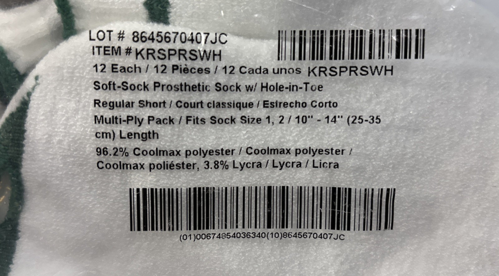 Knit-Rite Soft-Sock Prosthetic Sock Multi Pack, 12 Pk Fits Size 1 , 2. 10″- 14″