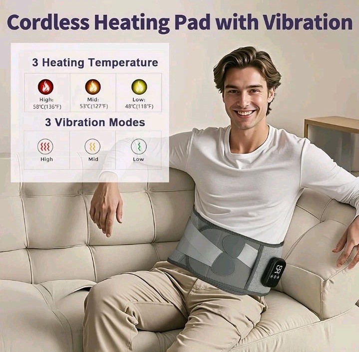 Cordless Heated Back Brace Massager Vibration Wrap Lumbar Support Belt Massage