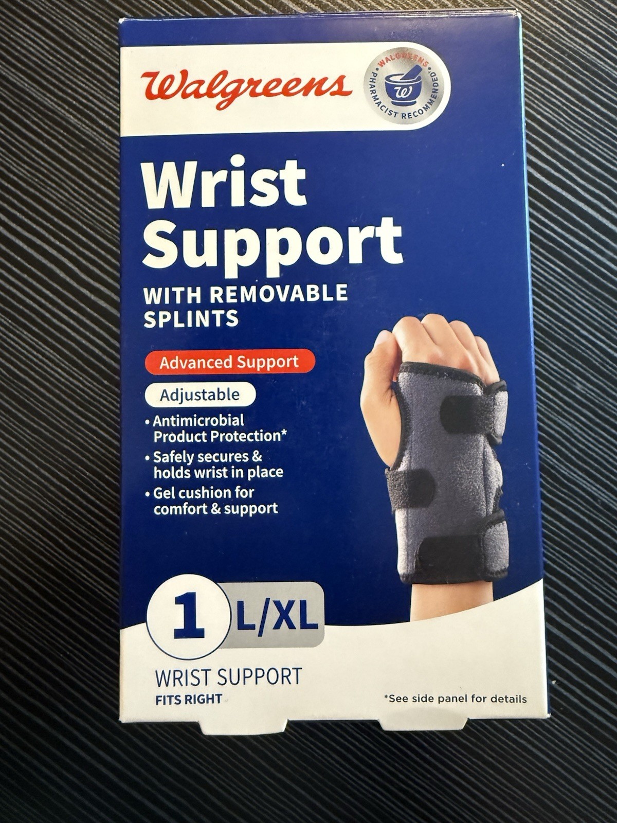 Walgreens~Wrist Support w/ Removable Splints~Adjustable Fits Right ~Size L-XL
