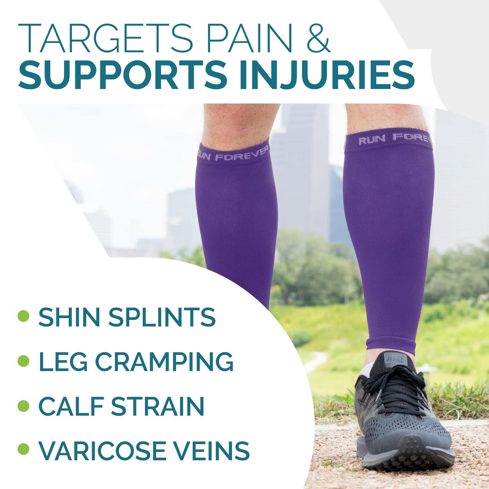 Run Forever Calf Compression Sleeve for Men & Women, 20-30mmHg Large, Purple