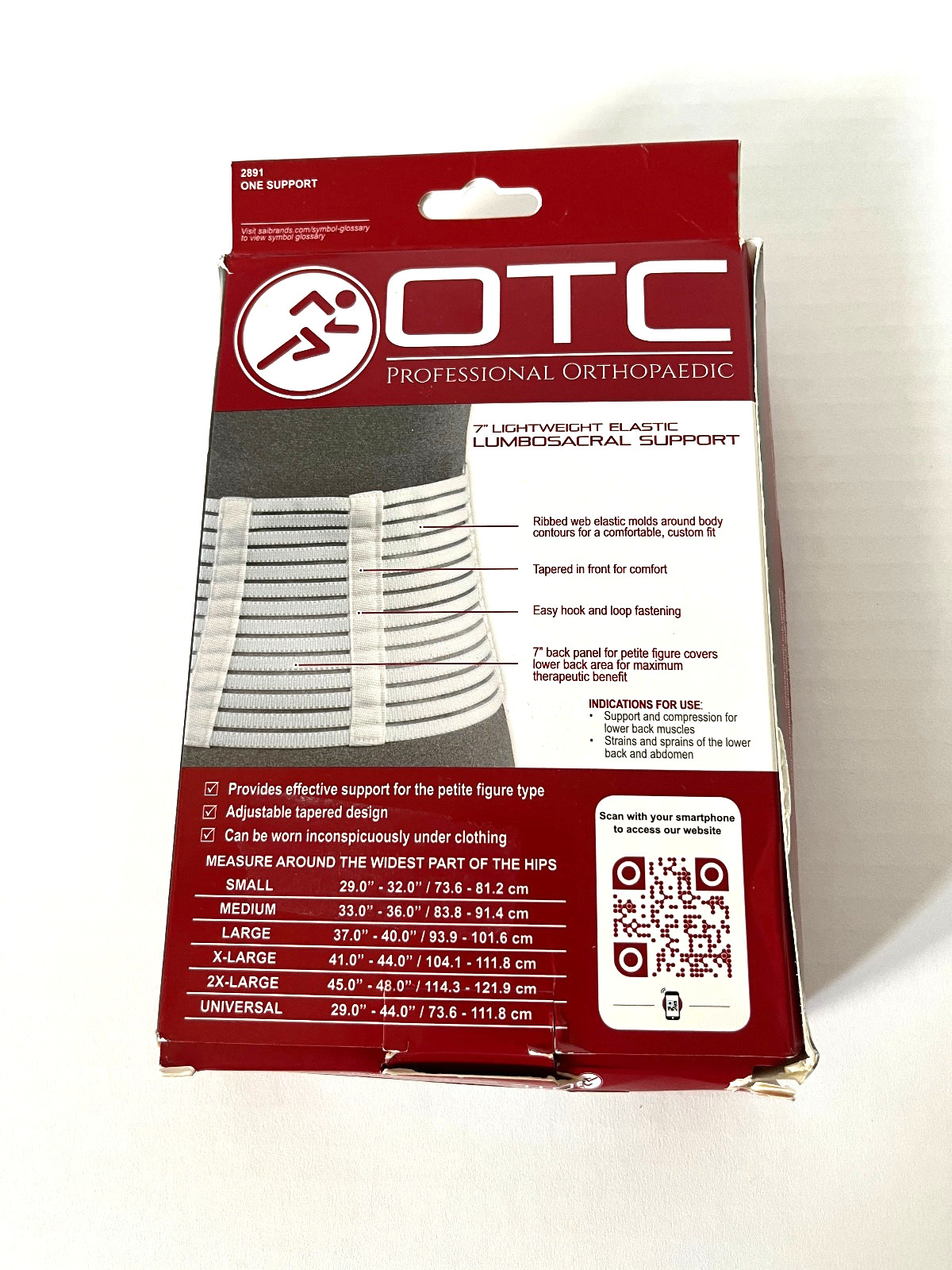 OTC Lumbosacral Support~Lower Back~2891-S~29″-32″ Hip Size~White~New OB