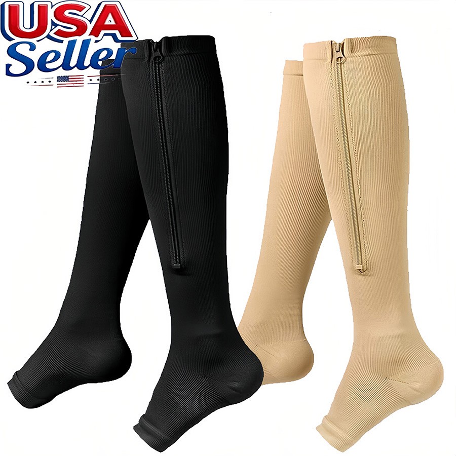 1/3 Pairs Toeless Compression Socks for Men Women Calf Knee High 15-20mmHg
