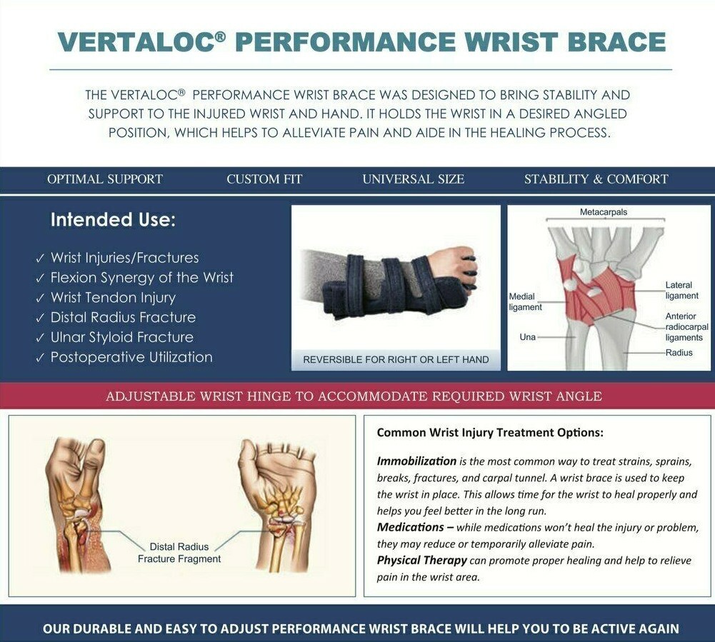 Vertaloc Performance Wrist Support Brace Universal VL307PWB Dark Navy Blue w Bag
