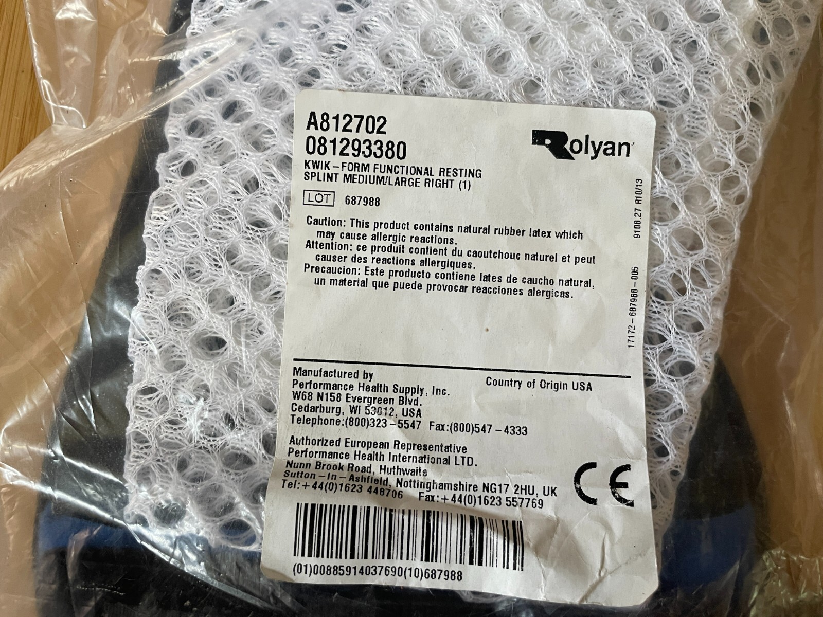 Rolyan Kwik-form functional resting splint, right, m/l 7-1/4″+ – Model A812702