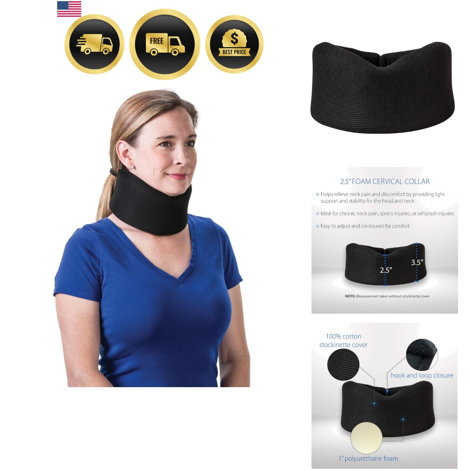 Soft Foam Cervical Collar Neck Support Brace, Helps Stabilize Vertebrae & Rel…