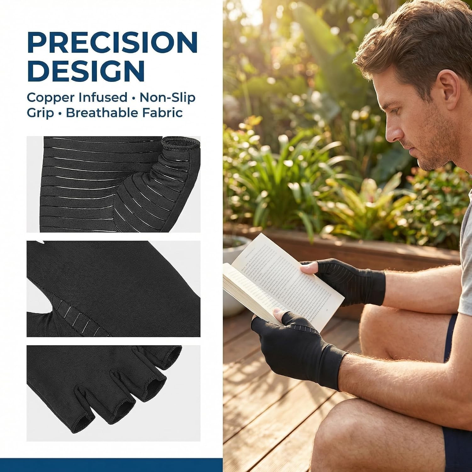 X-Large Copper Compression Gloves for Arthritis Relief & Comfortable Mobility