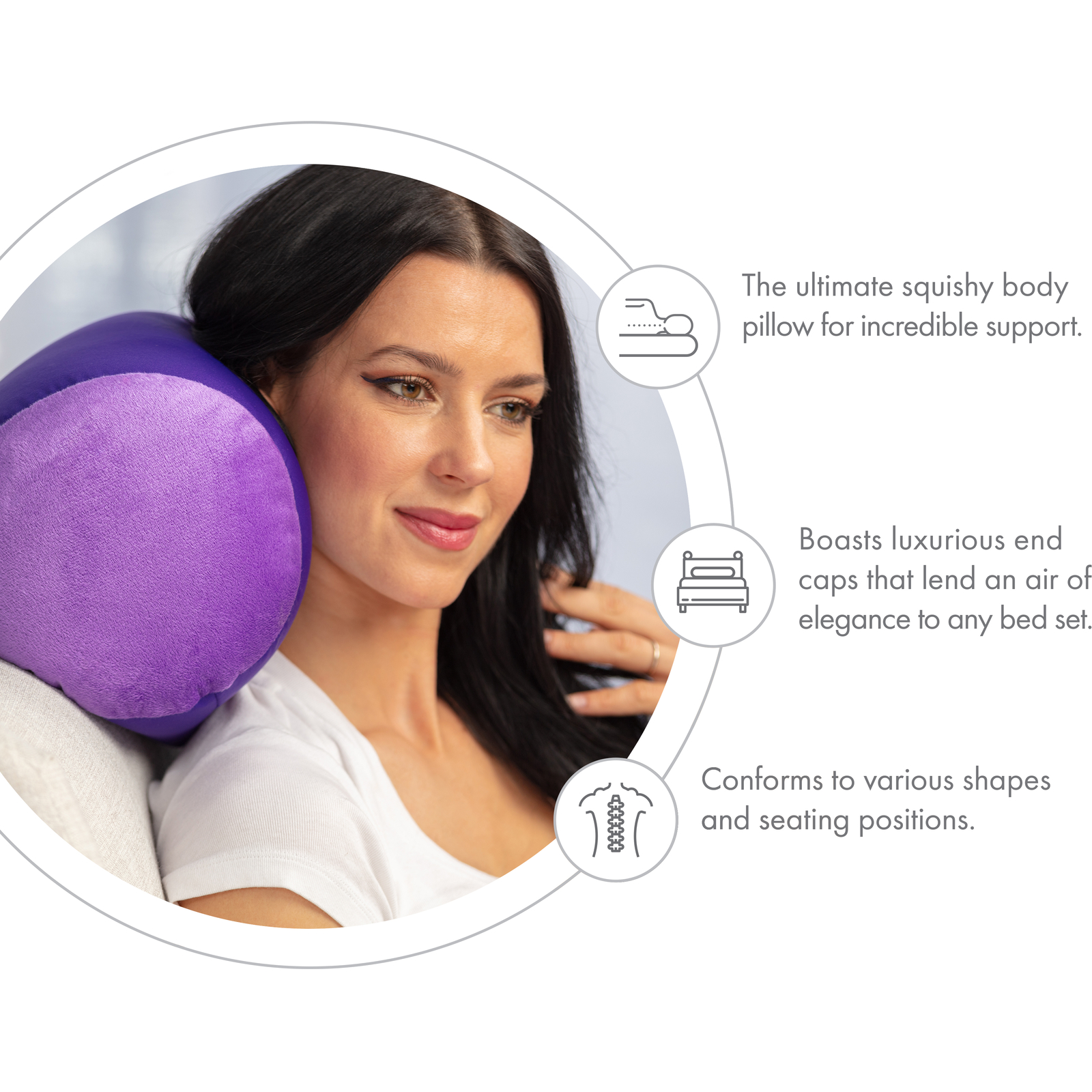 Microbead Bolster Neck Roll Pillow – Silky Feel, 14″ x 8″, Dark Lavender