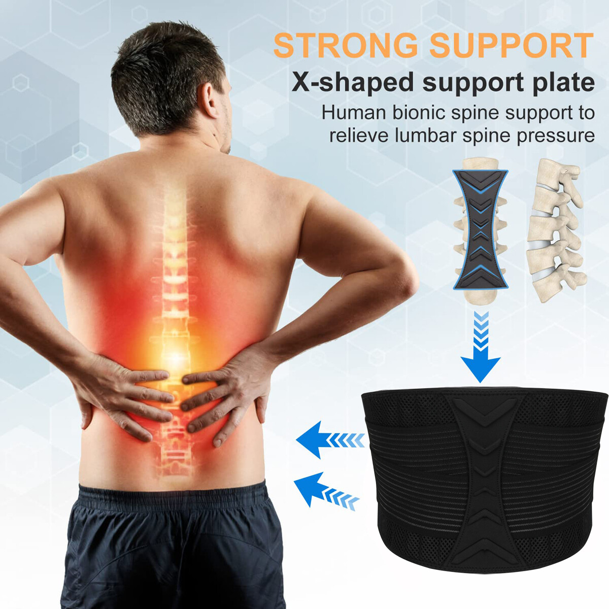 Lower Back Support Brace Lumbar Waist Belt Scoliosis Work Sciatica Pain Relief