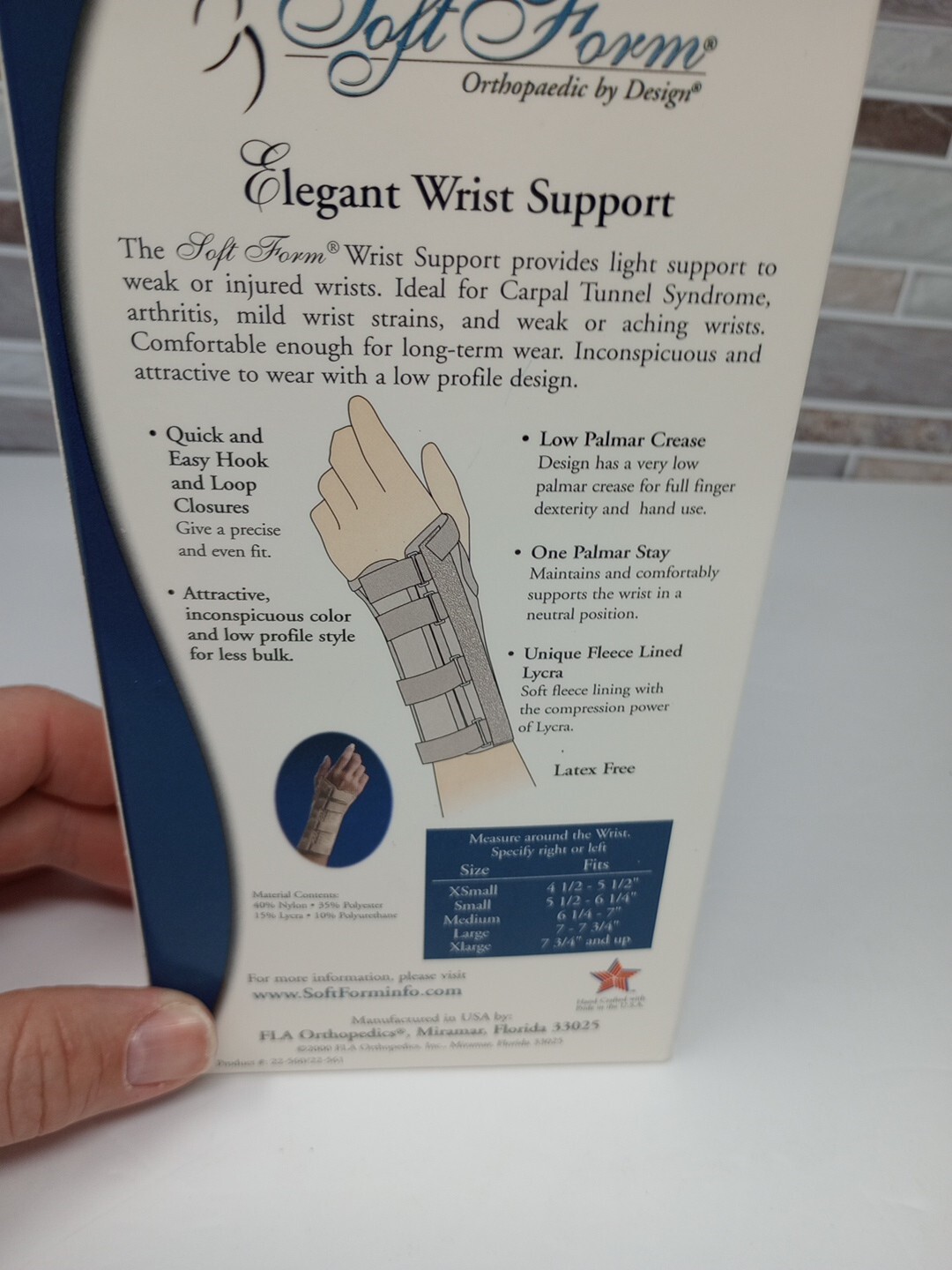 FLA Soft Form Elegant Wrist Support Beige Left Hand SMALL Open Box