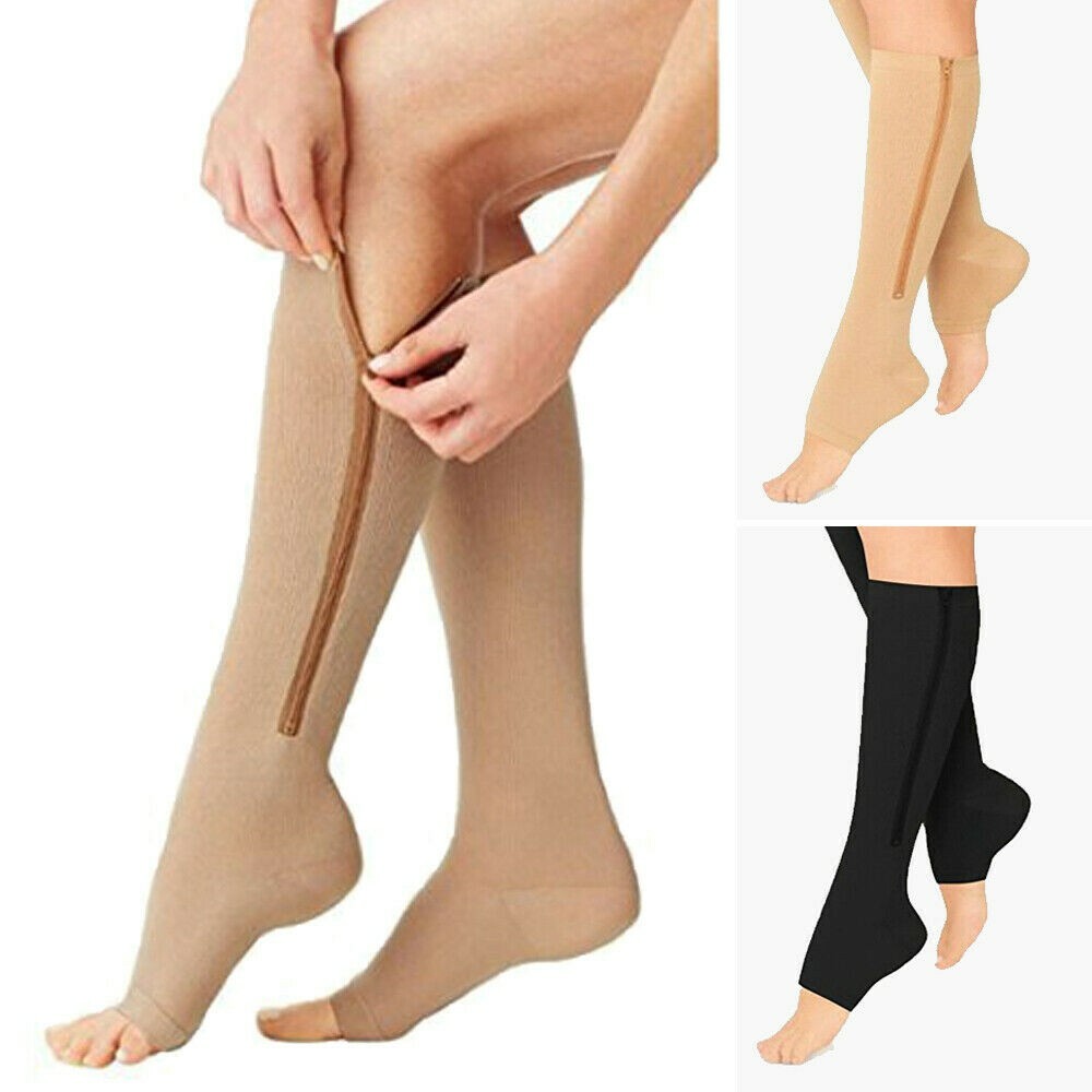 Compression Zip Up Socks Open-Toe Zipper Leg Support Unisex Socks Knee Stocking