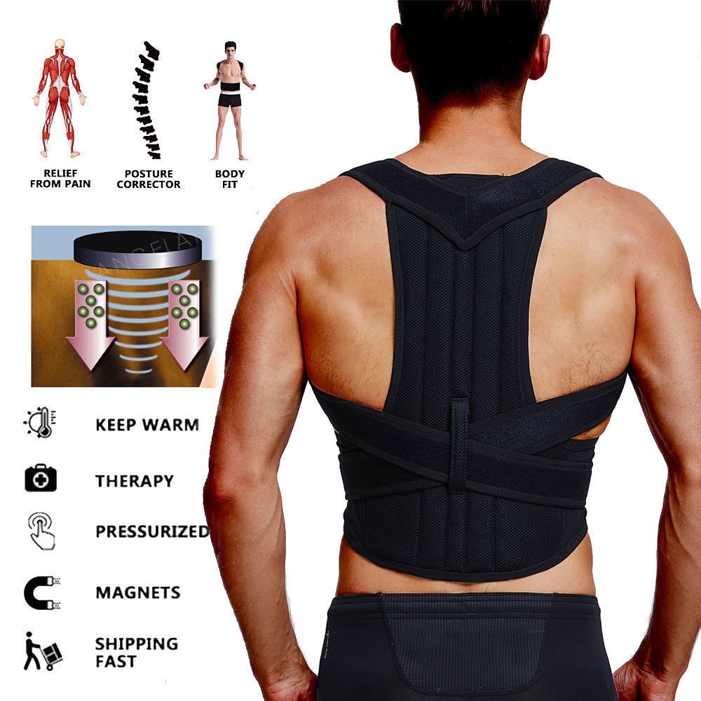 US Posture Corrector Support Magnetic Back Shoulder Brace Belt Adjustable Unisex