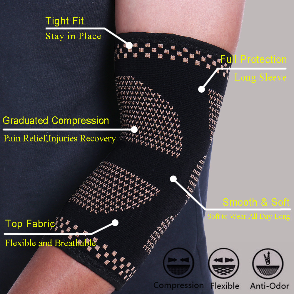 Copper Elbow Brace Compression Sleeves Arm Support Tendinitis Joint Pain Relief