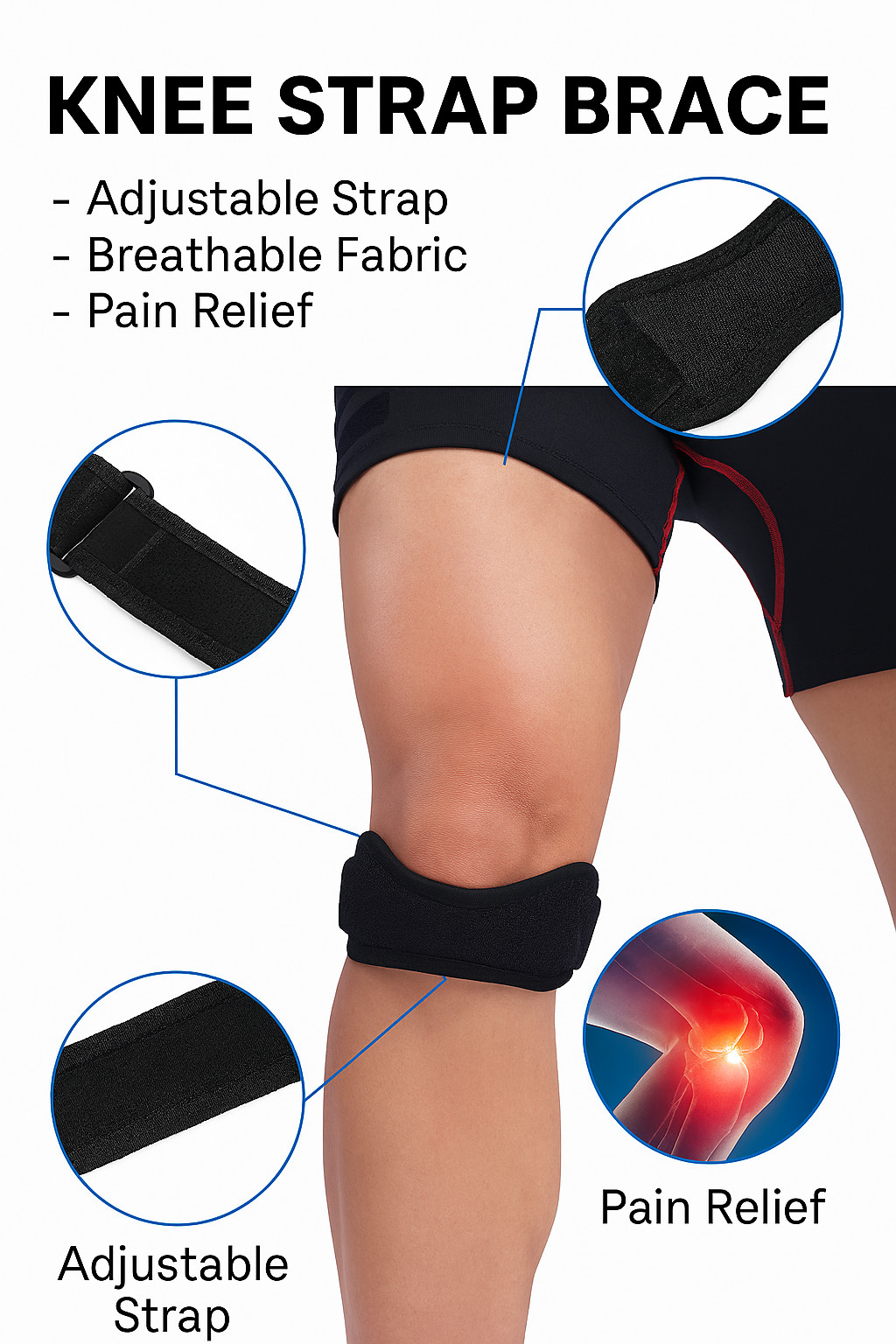 Knee Brace Support Patella Stabilizer Strap Arthritis Running Tendon Pain Relief