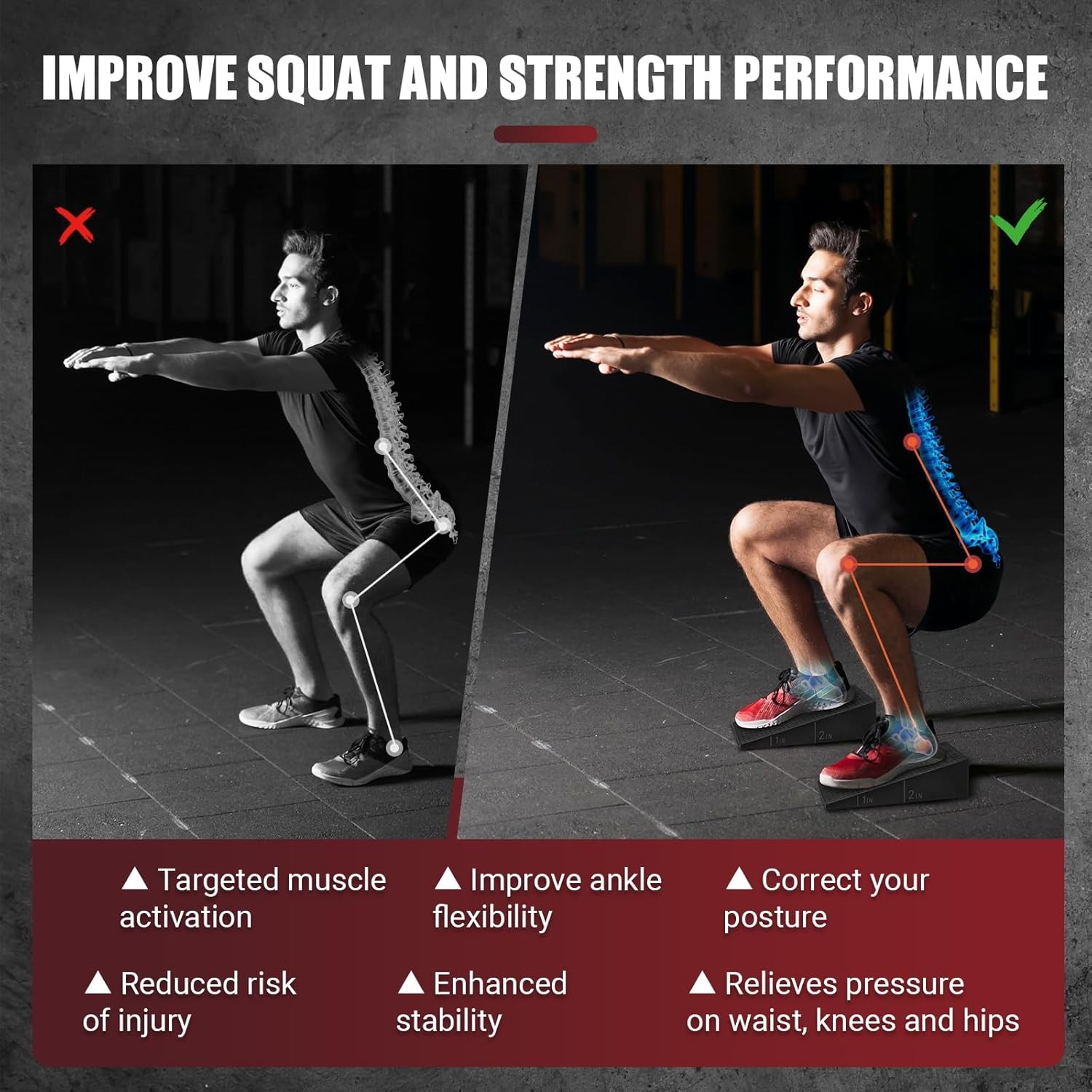 Squat Wedge Block, 2 Pcs Non-slip Heel Elevated Squat Wedge for Weightlifting Wo