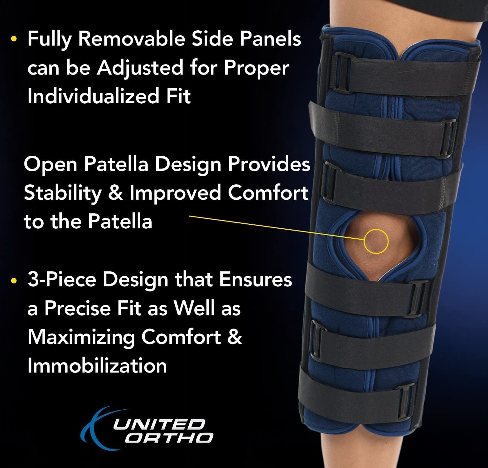 United Ortho 61018 3-Panel Knee Immobilizer, 18″ Navy 18″