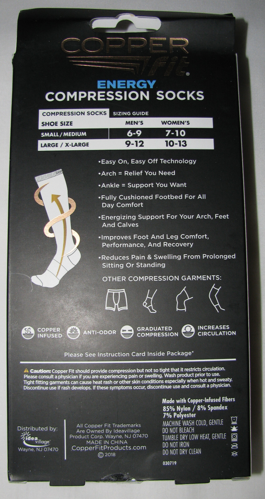 Copper Fit Easy On/Off Compression Socks Unisex Mens 6-9 Womens 7-10 Black 3 Lot