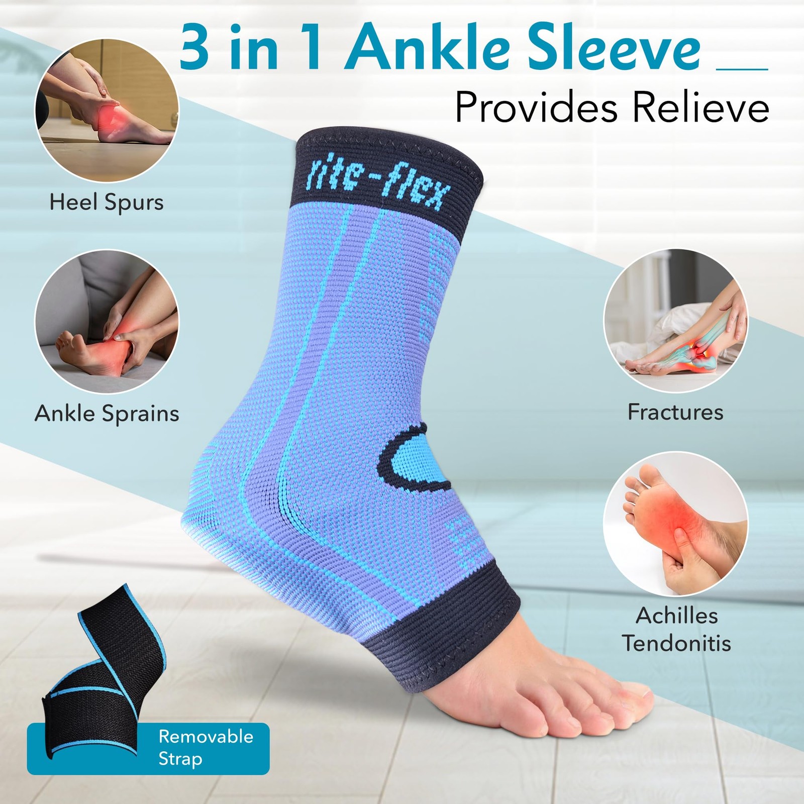 3in1 Ankle Compression Sleeve Silicone Heel Pad Brace Sprains Small 1 PCS