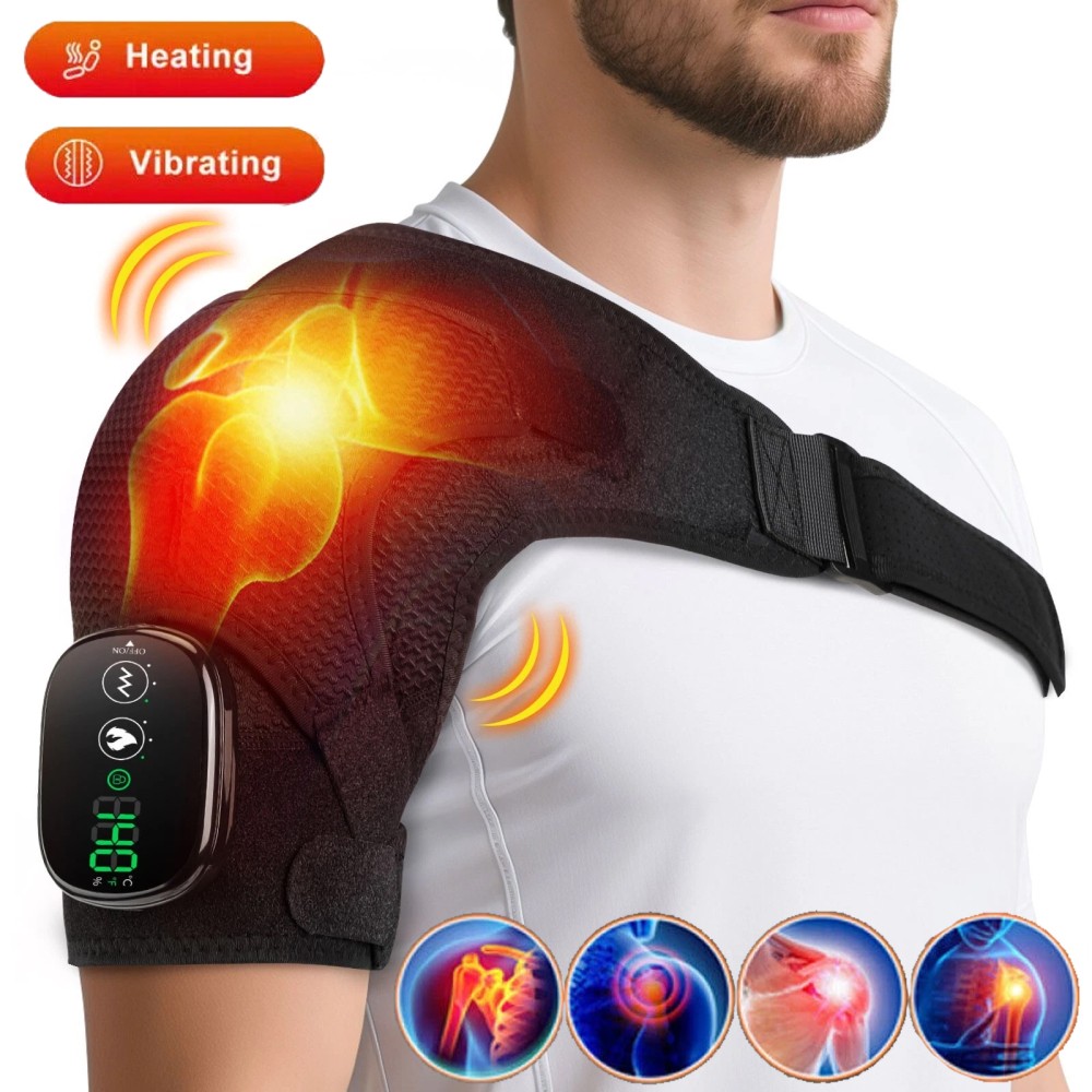 Cordless Heated Shoulder Massager with Vibration Rotator Cuff Brace Pain Relief