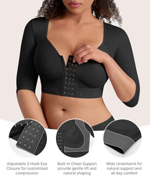 Arm Compression Sleeve Women Post Surgery Arm Shaper Bra | Front Medium Black