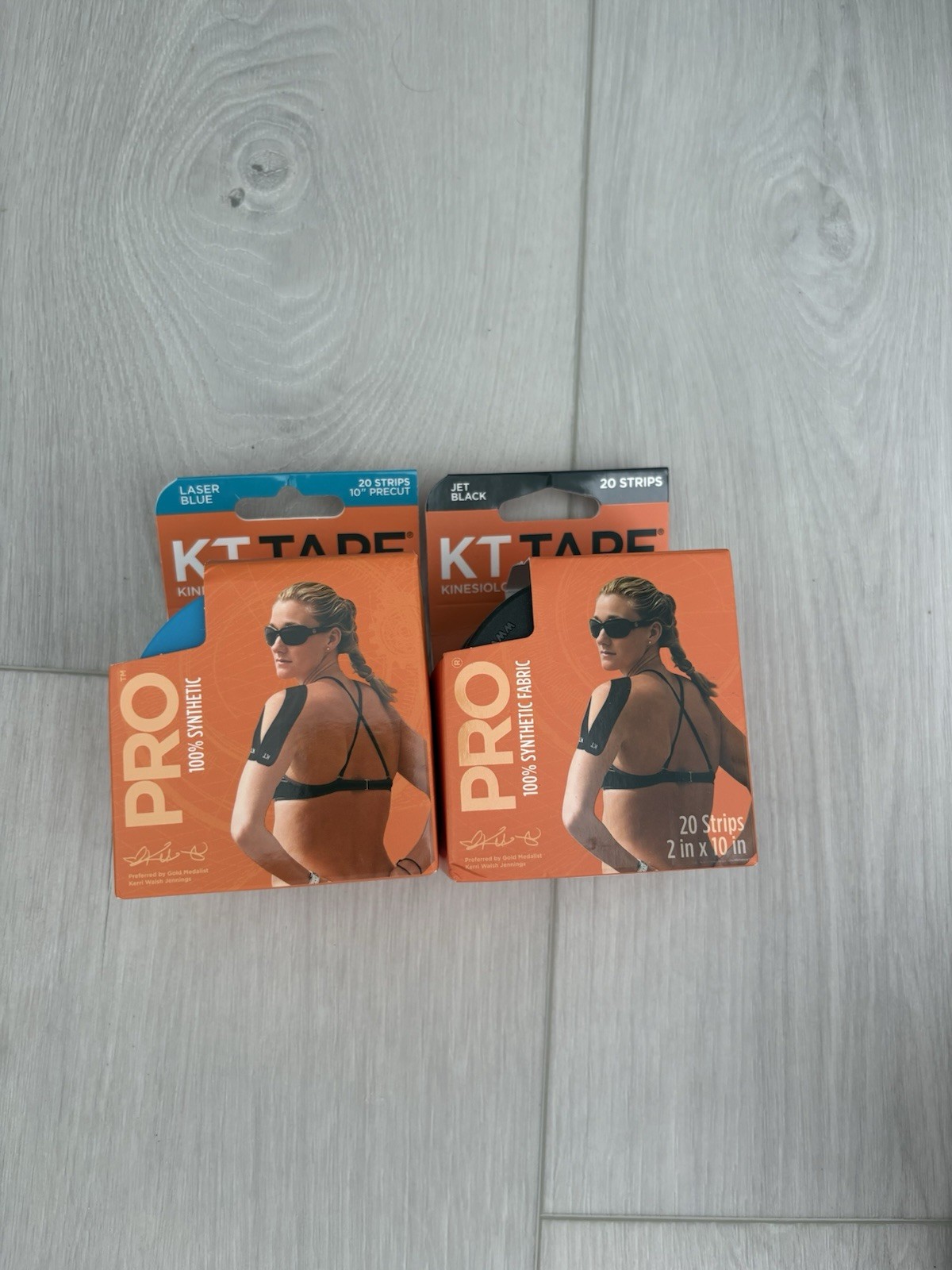 KT TAPE PRO Kinesiology Tape BLUE &Jet Black 20 Strips 2×10″ Lot Of 2 See Photo