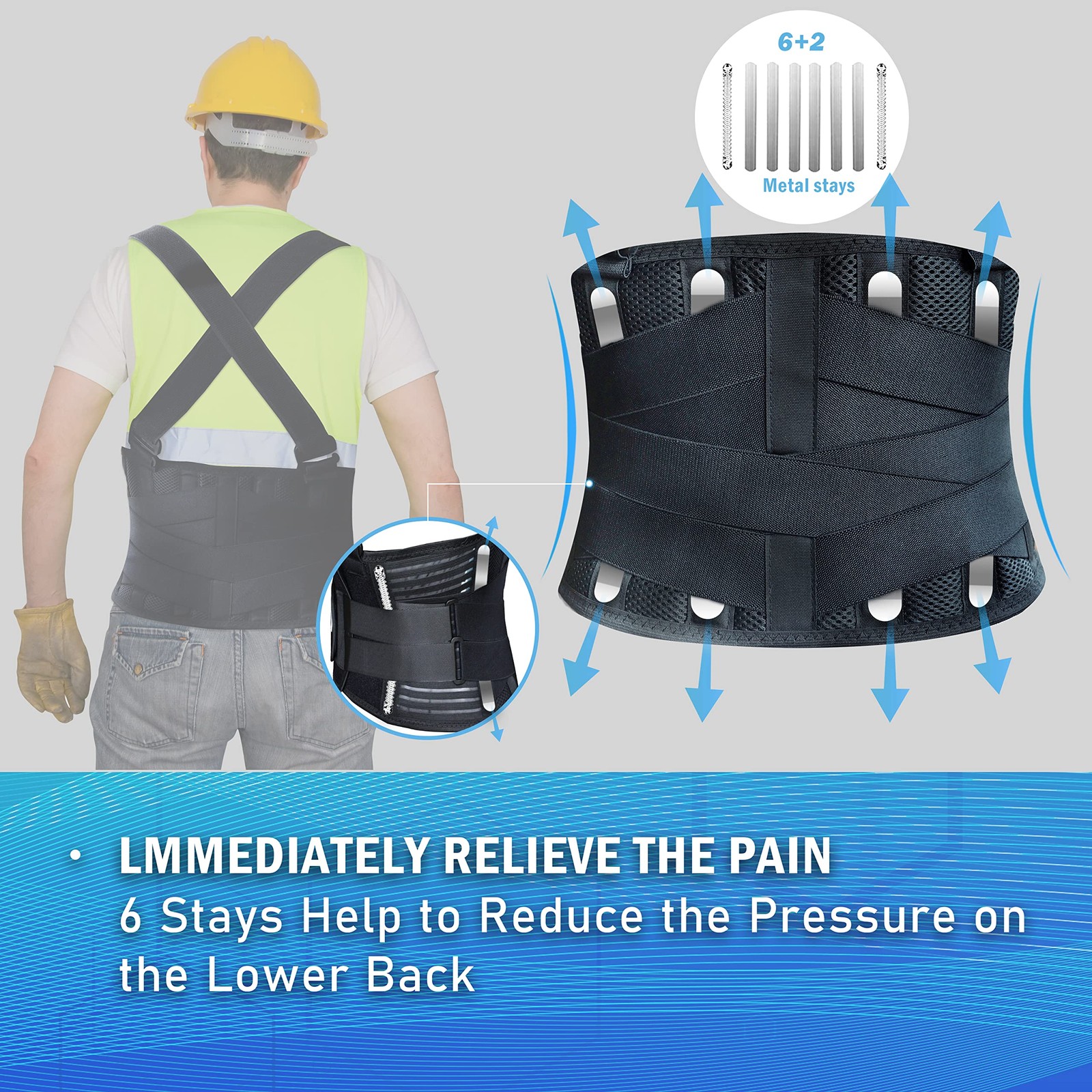 Plus Size 5XL/6XL Work Back Brace with Removable Suspender Straps, Posture Co…