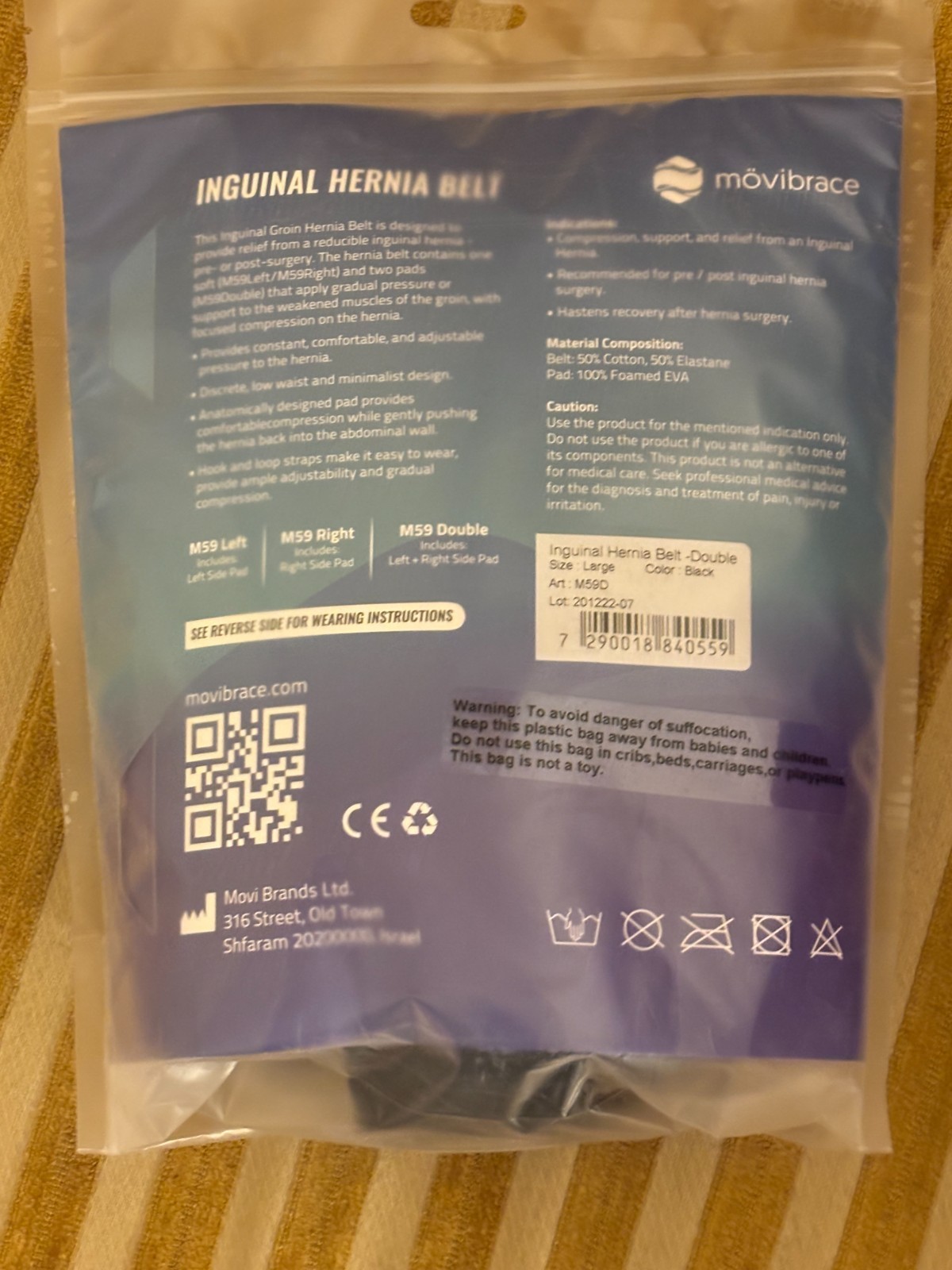 BRAND NEW Inguinal Groin Hernia Belt Movibrace DOUBLE Black Large Truss M59 BEST