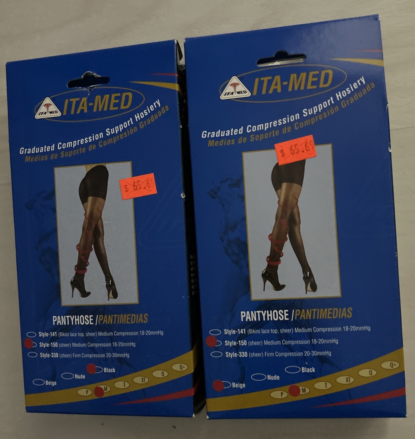 ITA-Med Compression Support Pantyhose Style 150 Sheer Beige, BLACK 18-20mmHg M.