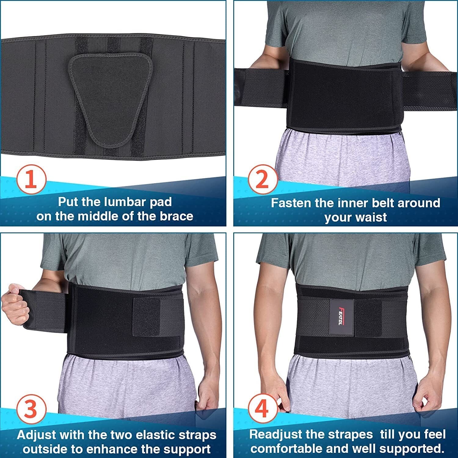 FEATOL Back Brace for Lower Back Pain, Back Support Belt – OPEN BOX