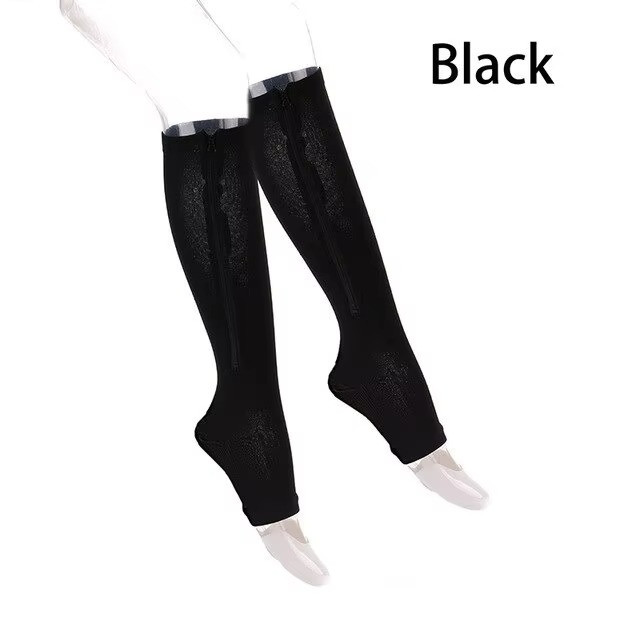 Compression Socks Men Women Support Knee Zipper Open Toe Thin Anti Fatigue Socks
