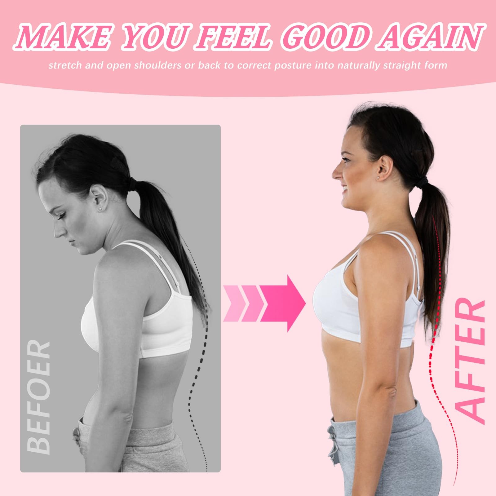 TEE TEA Shoulder Posture Corrector for Women & Men – Adjustable L/XL, Pink