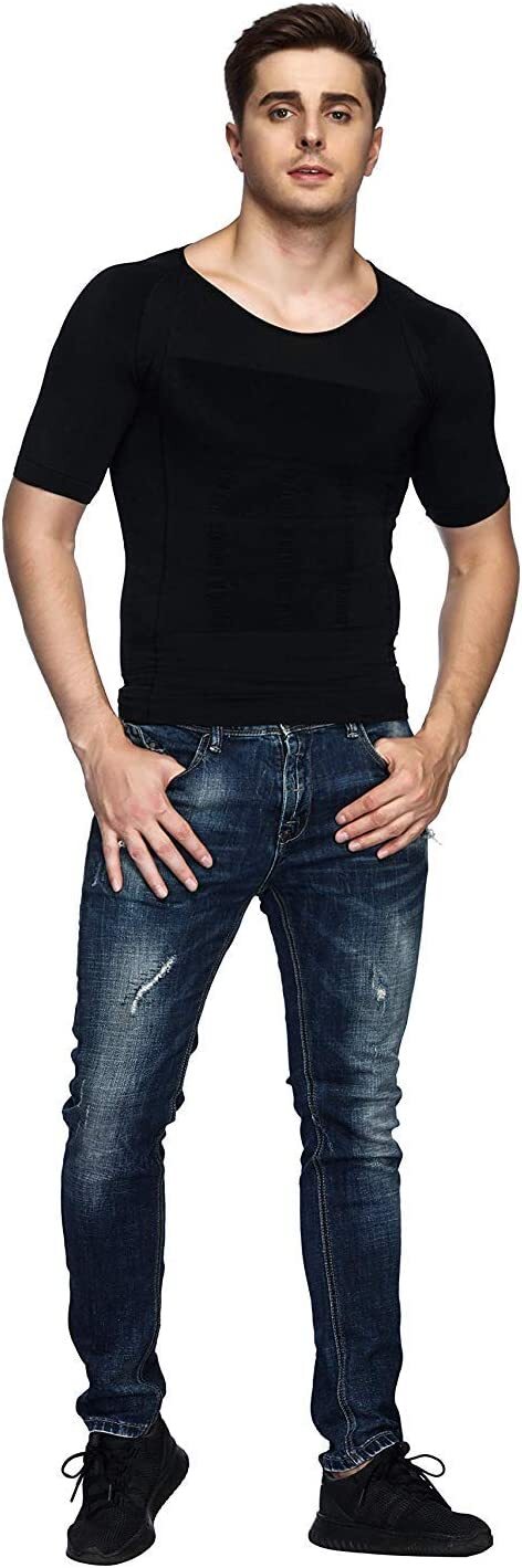 Men’s Shirt Core Compression Support Fit Short Sleeve Crew Neck Body Shaper Tops