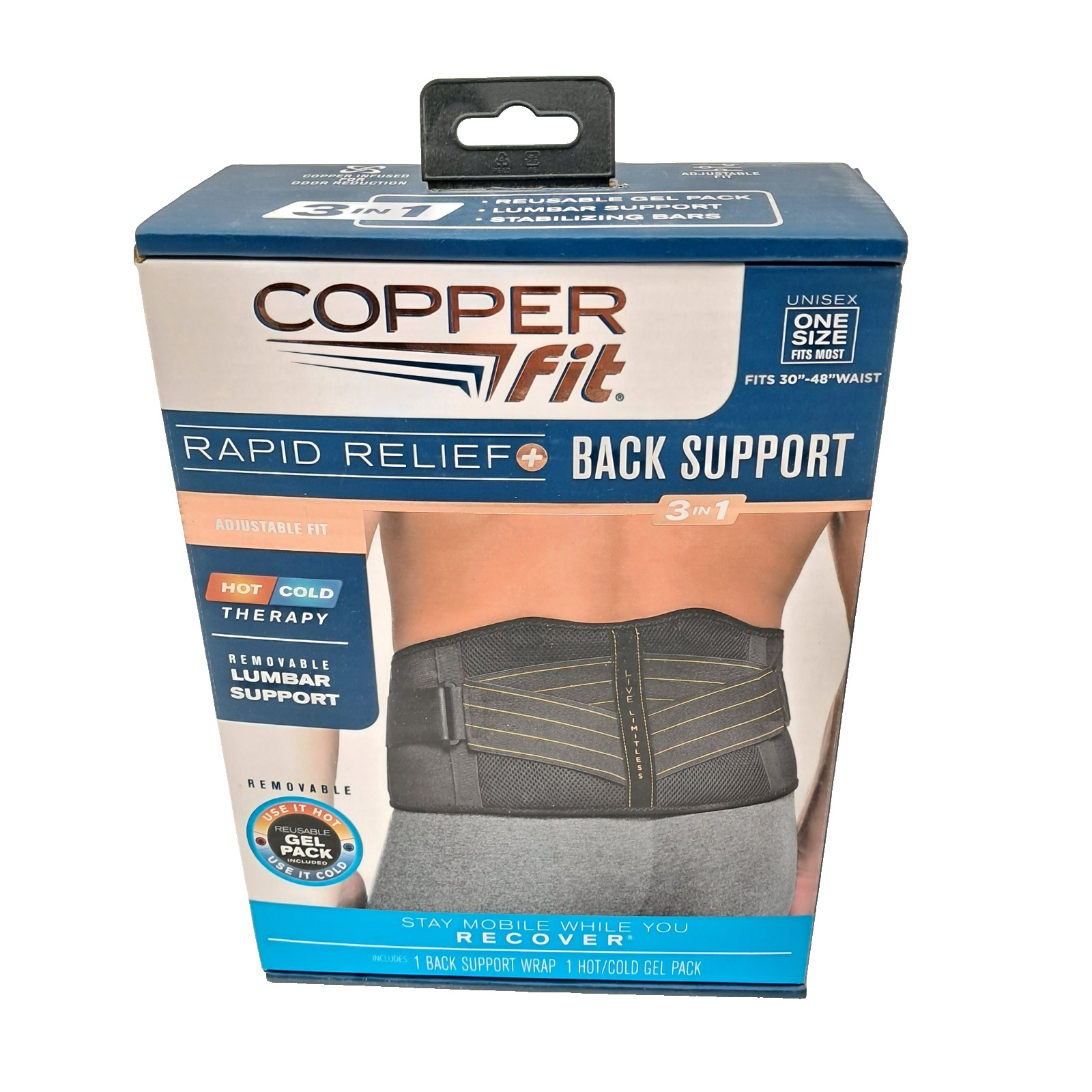 NEW Copper Fit Rapid Relief 3-In-1 Hot/Cold Therapy Back Lumbar Support One Size