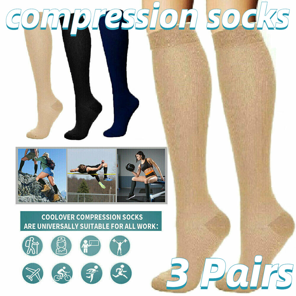 3 Pares Medias Calcetines De Compresion Para Hombres Y Mujeres Best 15-20 Mmhg