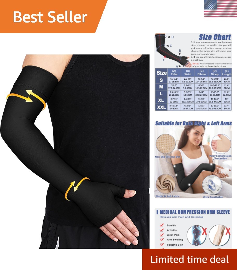 Lymphedema Medical Compression Arm Sleeve with Gauntlet for Men & Women Singl…
