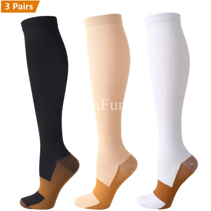 3 Pairs Copper Compression Socks 15-20mmHg Knee High Support Men Women Relief