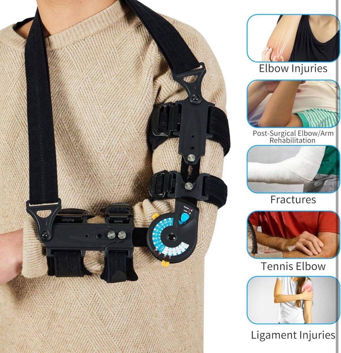 Hinged ROM Elbow Brace Adjustable Post OP Splint Supporting Recovery Right