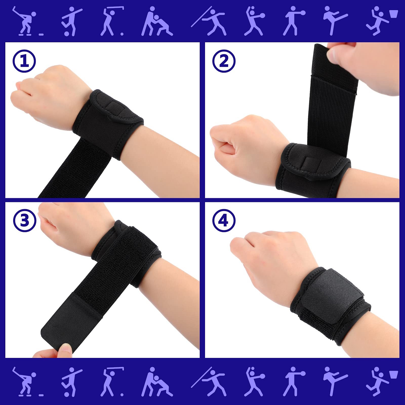Threan 4 Pcs Wrist Brace for Lifting Carpal Tunnel Wrist Brace for Work Adjustab