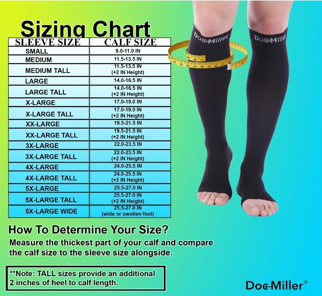 Doc Miller Open Toe Compression Socks 20-30 mmHg Varicose Veins BLACK NEW XL