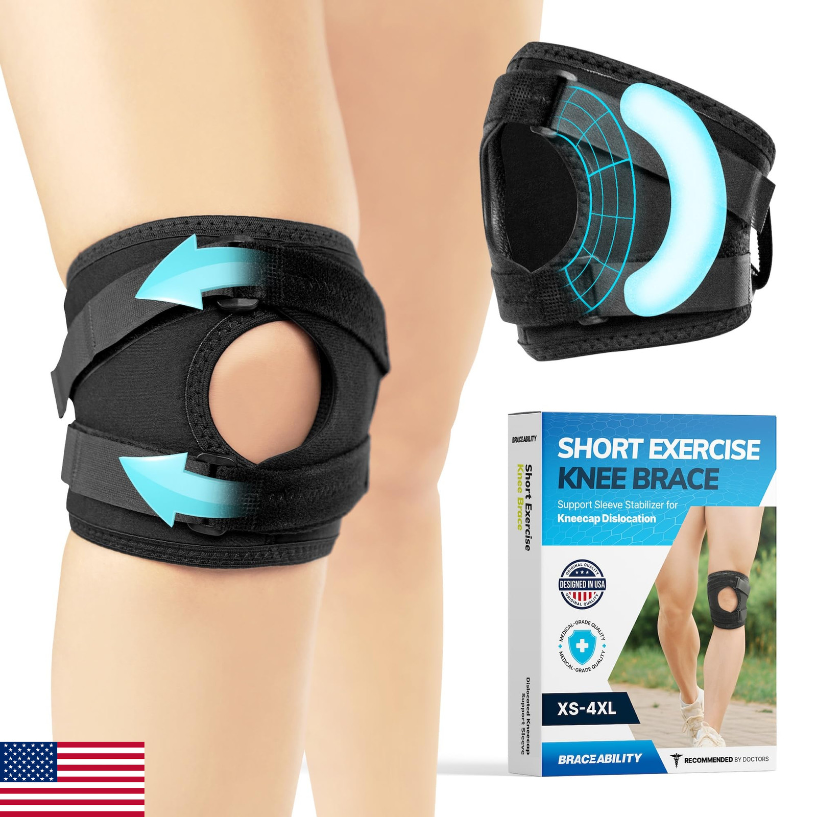 BraceAbility Plus Size Patellar Tracking Short Knee Brace – XXXL Walking Exercis