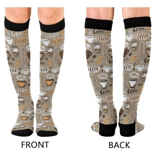 Compression Socks for Women Men, Knee High Athletic Stockings, Coffee Theme