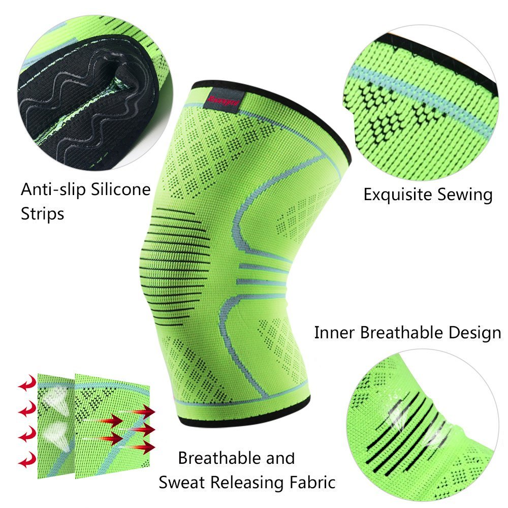 1PC Kuangmi Knee Sleeve Compression Brace Breathable Sports Support Green