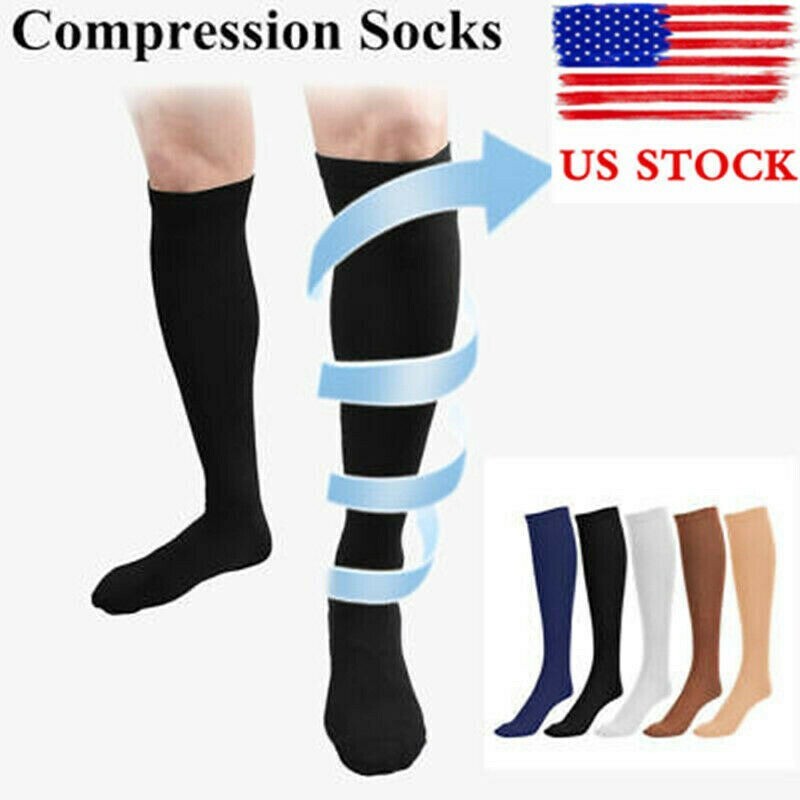3 Pair -Support Women Firm Compression Hose Opaque Knee High Wide Calf Stockings