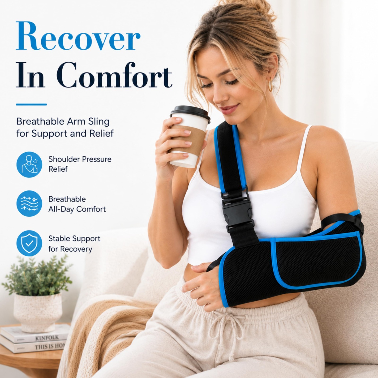 Arm Sling Shoulder Immobilizer, Adjustable Torn Rotator Cuff Injury Brace