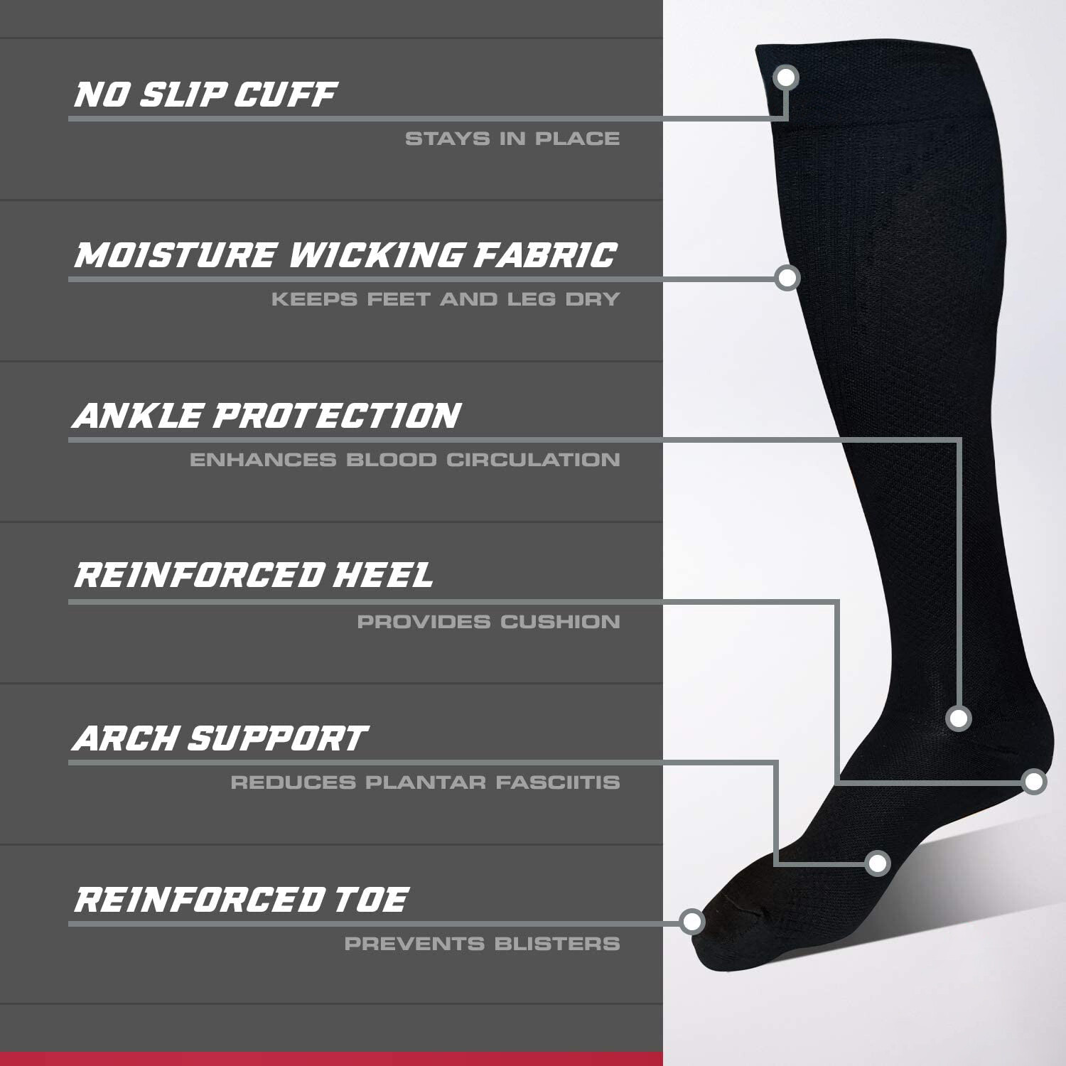 Super Soft Microfiber Nylon Compression Knee High Socks, High Pressure-Resistant