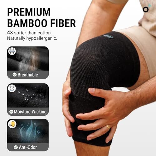 Onecompress Bamboo Compression Knee Sleeve for Women & Men, Knees L Black