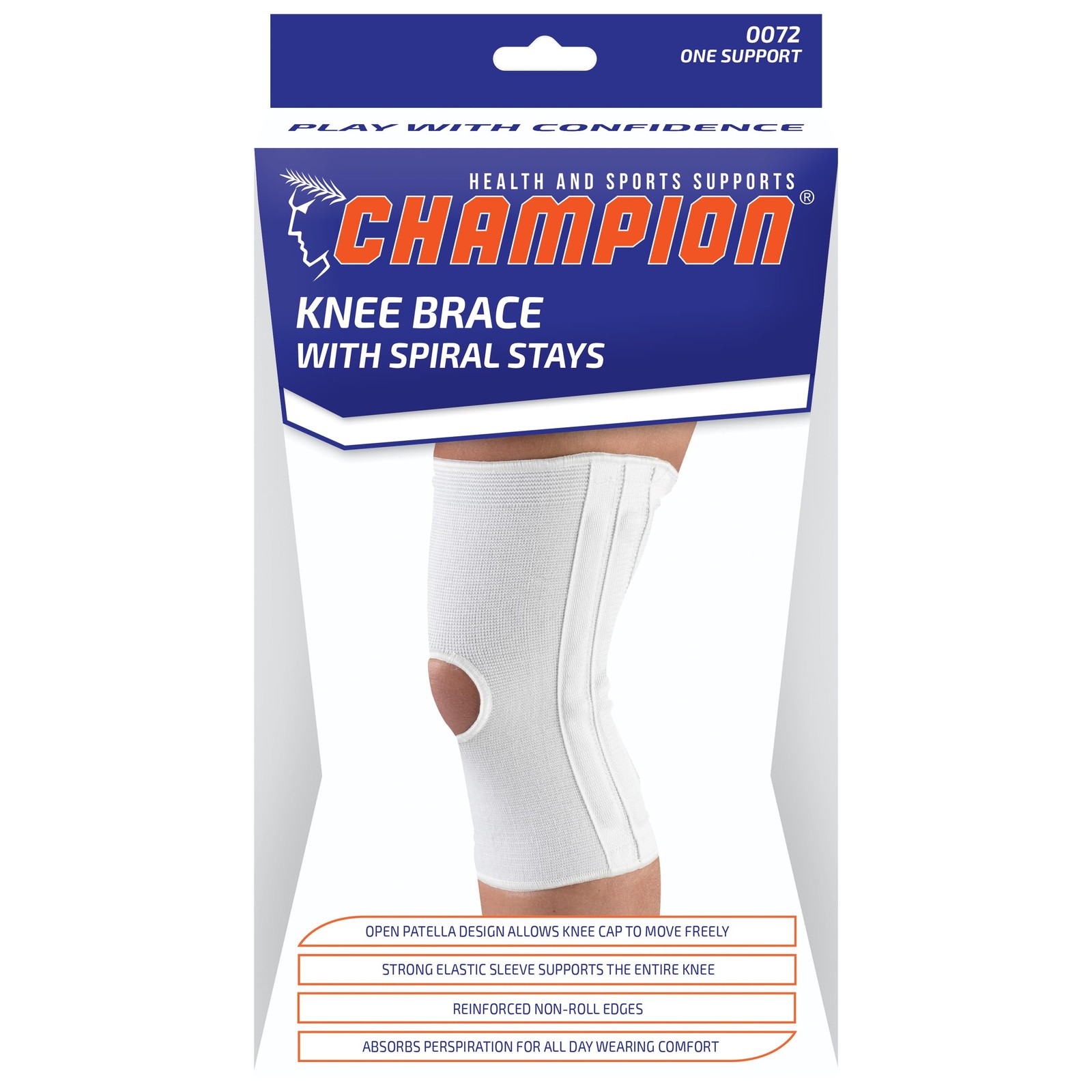 CHAMPION Knee Brace Flexible Stays Knit Elastic, Medium (Pack of 1), White