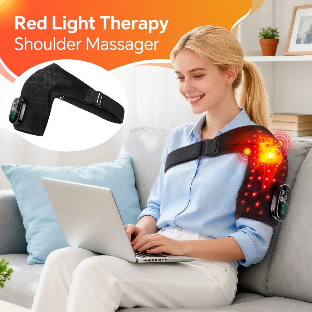 660nm & 850nm Infrared Red Light Therapy Heated Vibration Shoulder Massager Wrap