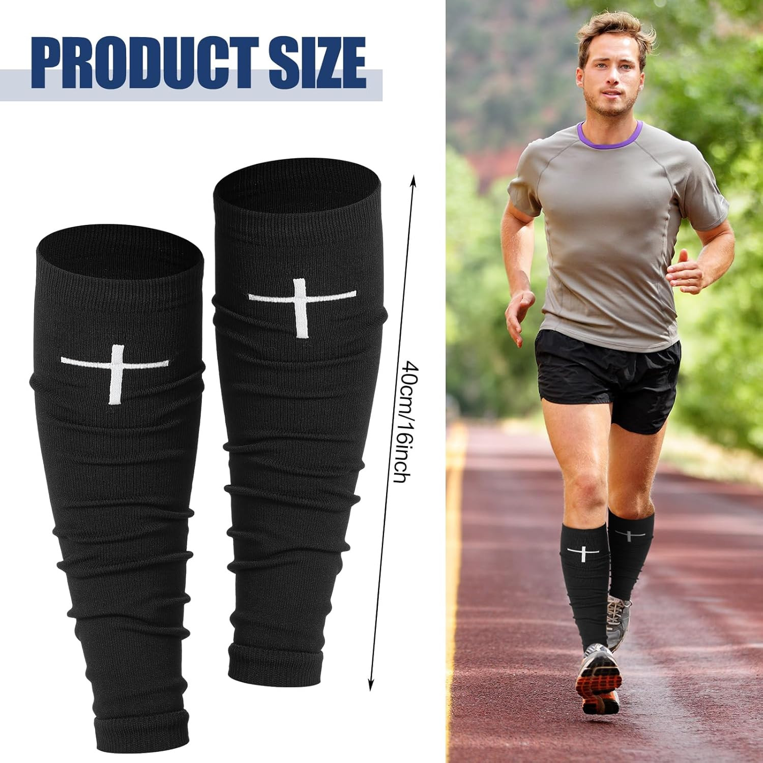 2 Pairs Faith Cross Football Leg Sleeves Scrunch Sports Compression Calf Sleeve